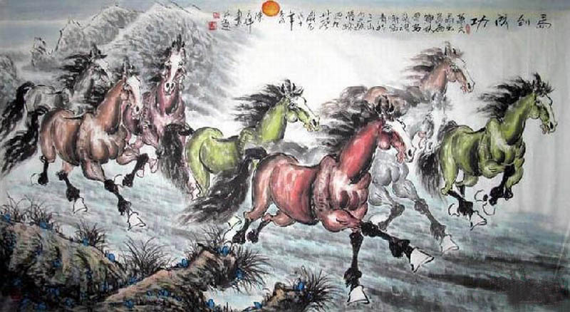 Chinese Horse Painting by Chen Tian Xiang